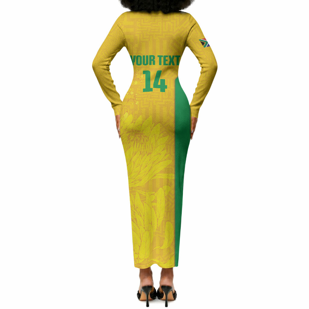 South Africa Soccer Custom Long Sleeve Bodycon Dress Banyana Banyana Protea Yellow Version