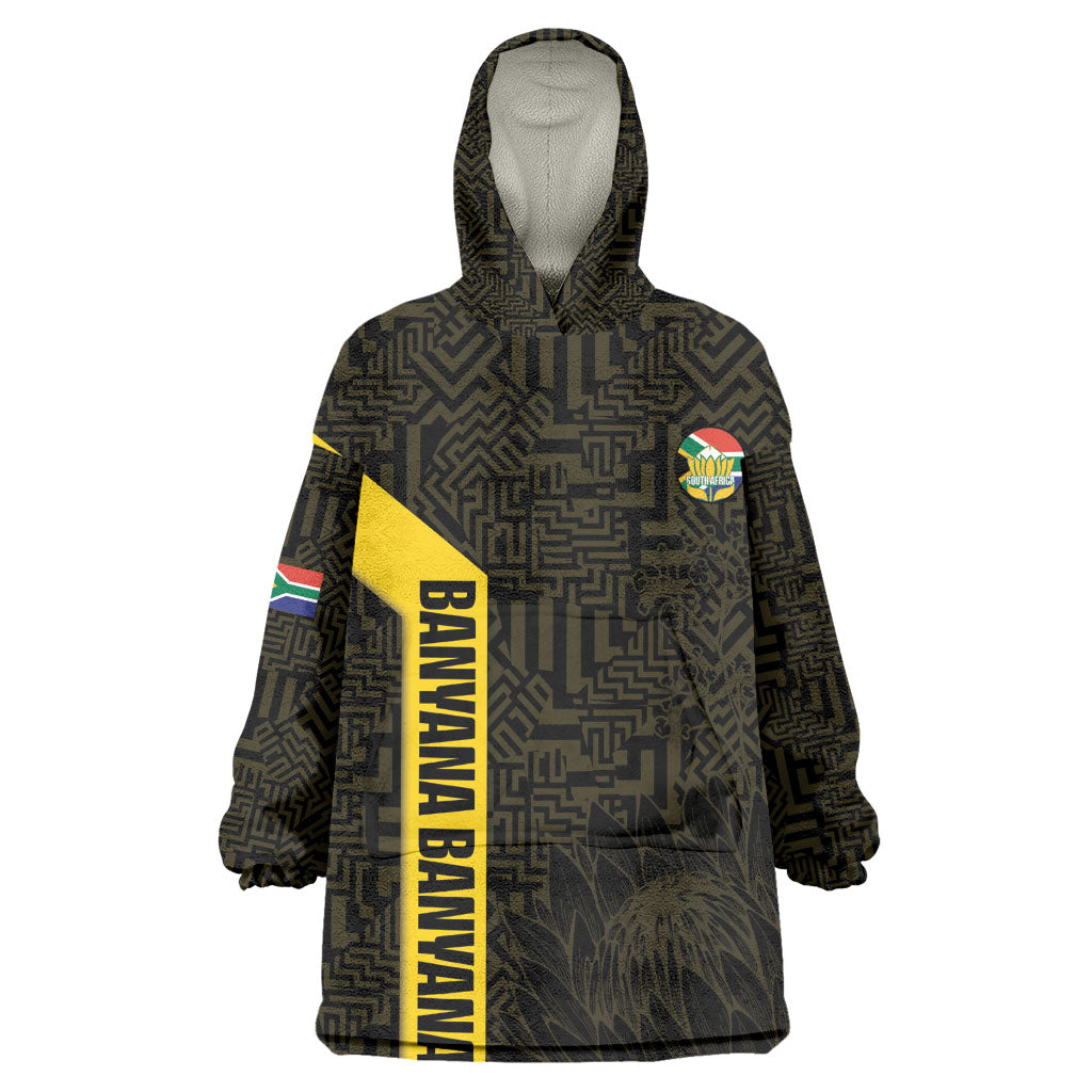 South Africa Soccer Custom Kid Wearable Blanket Hoodie Banyana Banyana Protea Black Version