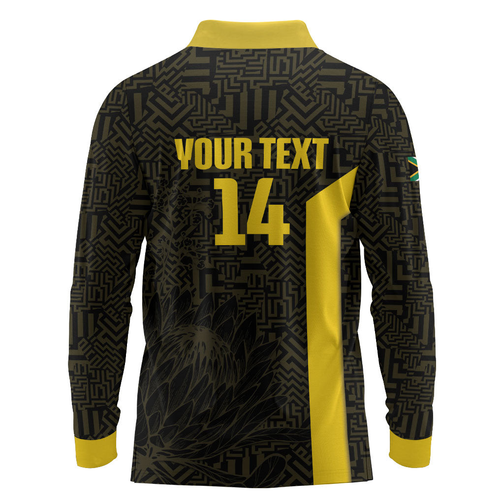 South Africa Soccer Custom Long Sleeve Polo Shirt Banyana Banyana Protea Black Version
