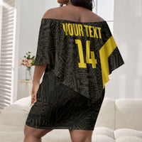 South Africa Soccer Custom Off Shoulder Short Dress Banyana Banyana Protea Black Version