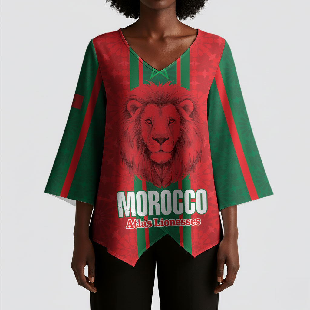 Morocco Football Custom Kimono Sleeve Blouse Atlas Lionesses Moroccan Folk Pattern