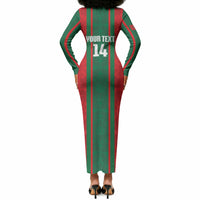Morocco Football Custom Long Sleeve Bodycon Dress Atlas Lionesses Moroccan Folk Pattern