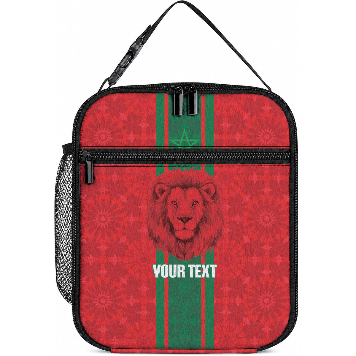 Morocco Football Custom Lunch Bag Atlas Lionesses Moroccan Folk Pattern