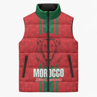 Morocco Football Custom Sleeveless Puffer Jacket Atlas Lionesses Moroccan Folk Pattern
