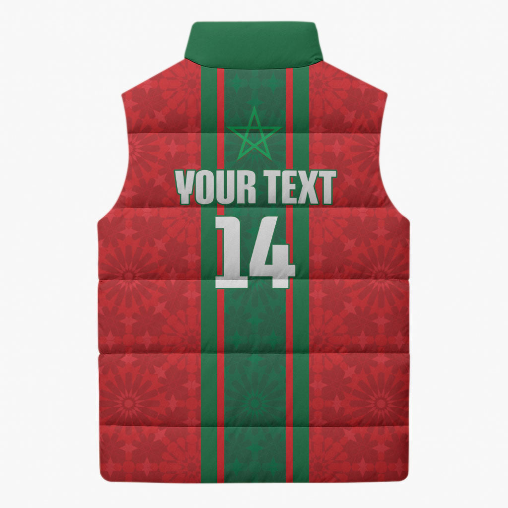 Morocco Football Custom Sleeveless Puffer Jacket Atlas Lionesses Moroccan Folk Pattern