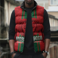 Morocco Football Custom Sleeveless Puffer Jacket Atlas Lionesses Moroccan Folk Pattern