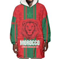 Morocco Football Custom Wearable Blanket Hoodie Atlas Lionesses Moroccan Folk Pattern
