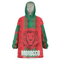 Morocco Football Custom Wearable Blanket Hoodie Atlas Lionesses Moroccan Folk Pattern