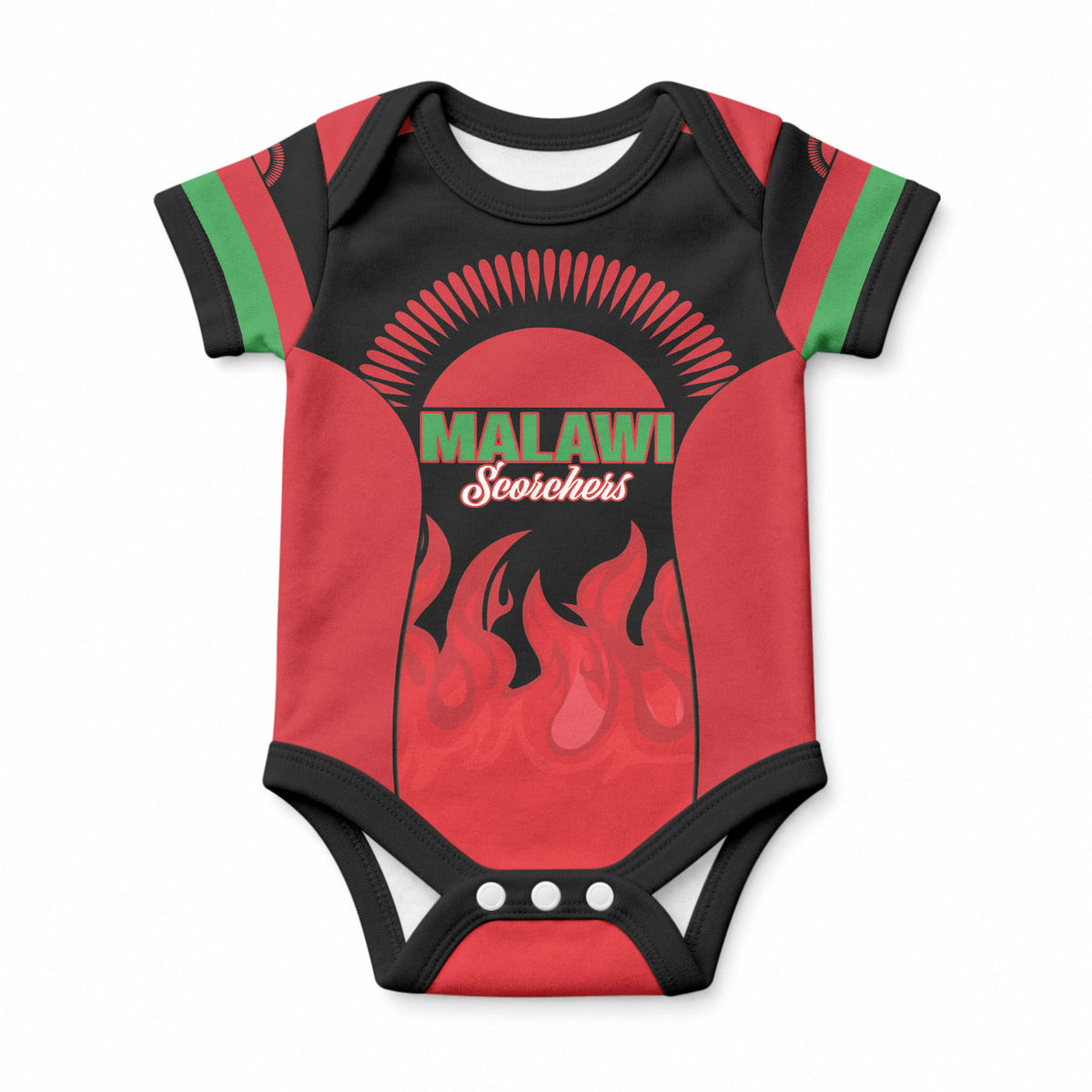 Malawi Football Custom Baby Onesie Red Rising Sun Go Scorchers