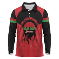 Malawi Football Custom Long Sleeve Polo Shirt Red Rising Sun Go Scorchers