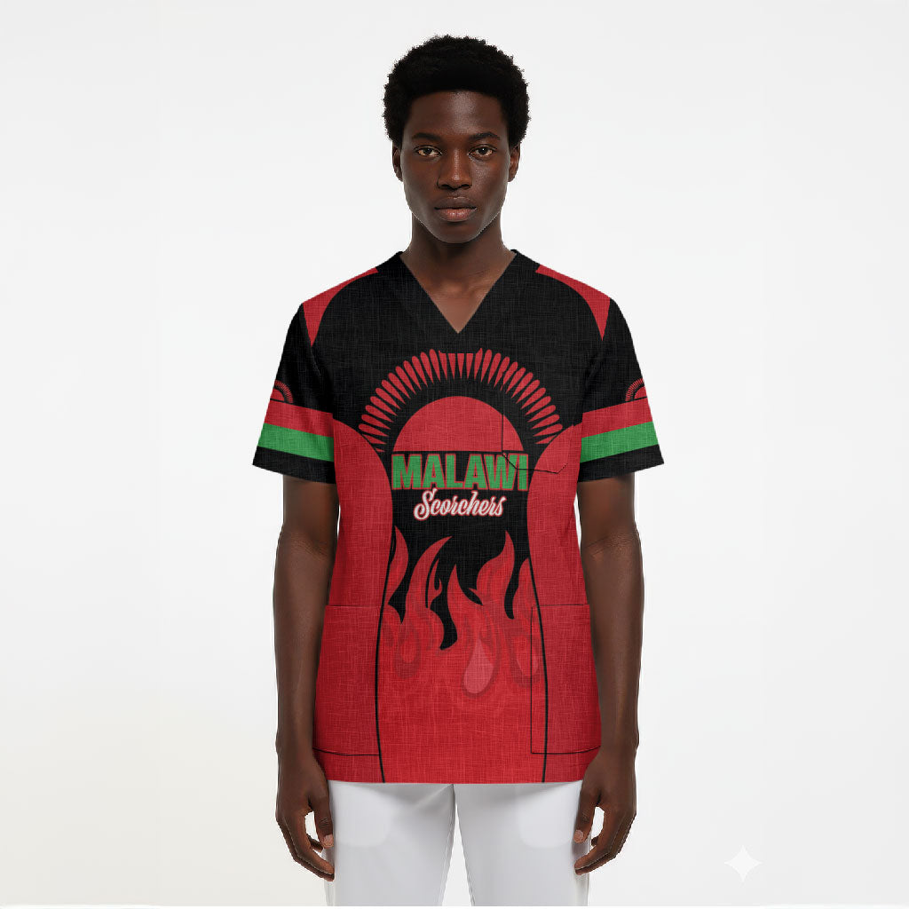 Malawi Football Custom Scrub Top Red Rising Sun Go Scorchers