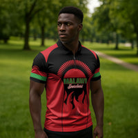 Malawi Football Custom Zipper Polo Shirt Red Rising Sun Go Scorchers