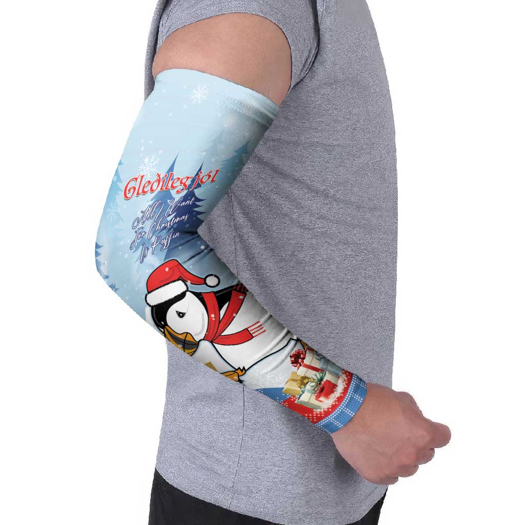 Personalised Puffin Iceland Christmas Arm Sleeves Merry Xmas Winter Vibes - Wonder Print Shop