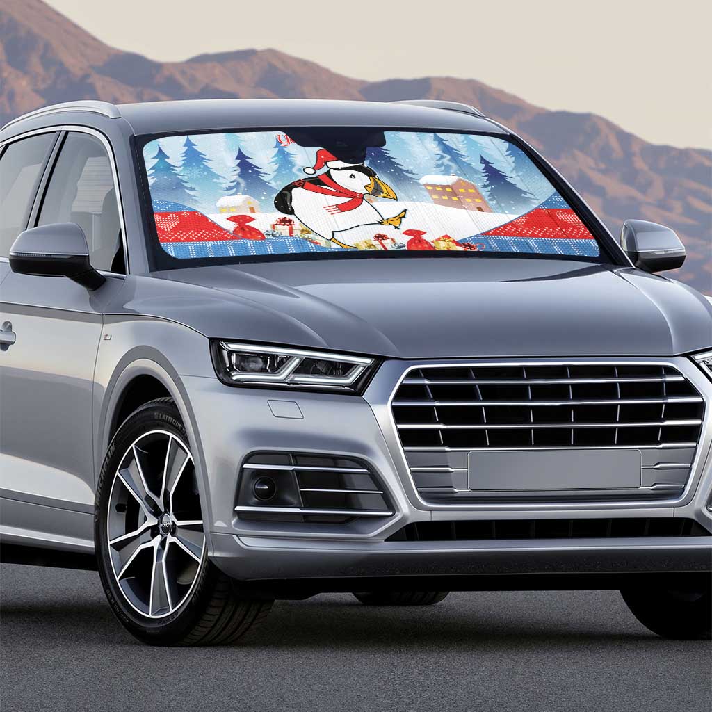 Personalised Puffin Iceland Christmas Auto Sun Shade Merry Xmas Winter Vibes - Wonder Print Shop