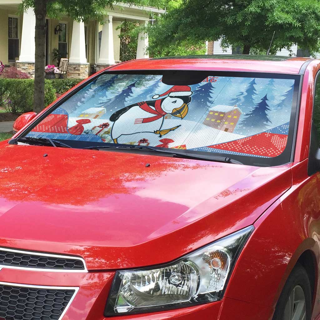 Personalised Puffin Iceland Christmas Auto Sun Shade Merry Xmas Winter Vibes - Wonder Print Shop
