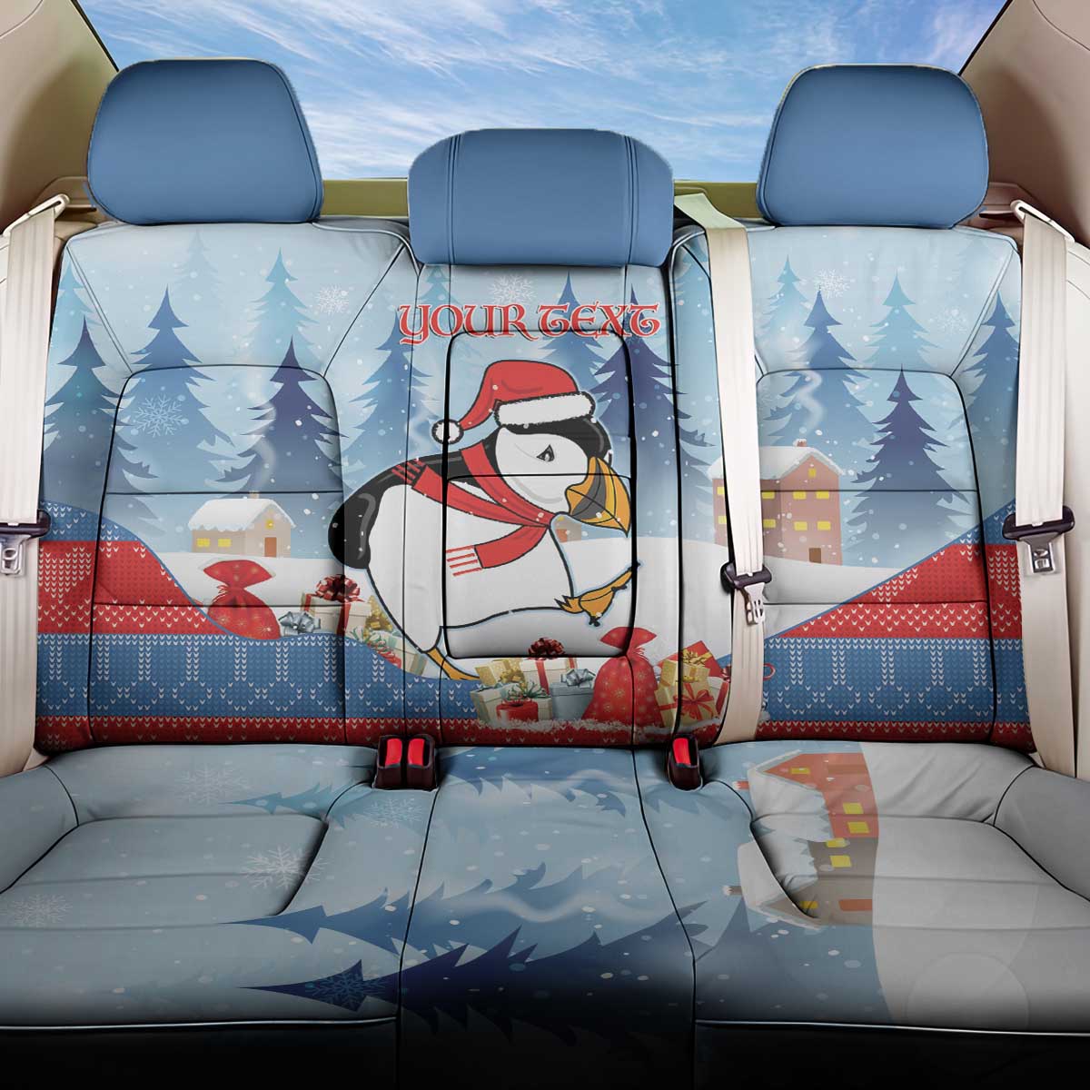 Personalised Puffin Iceland Christmas Back Car Seat Cover Merry Xmas Winter Vibes - Wonder Print Shop