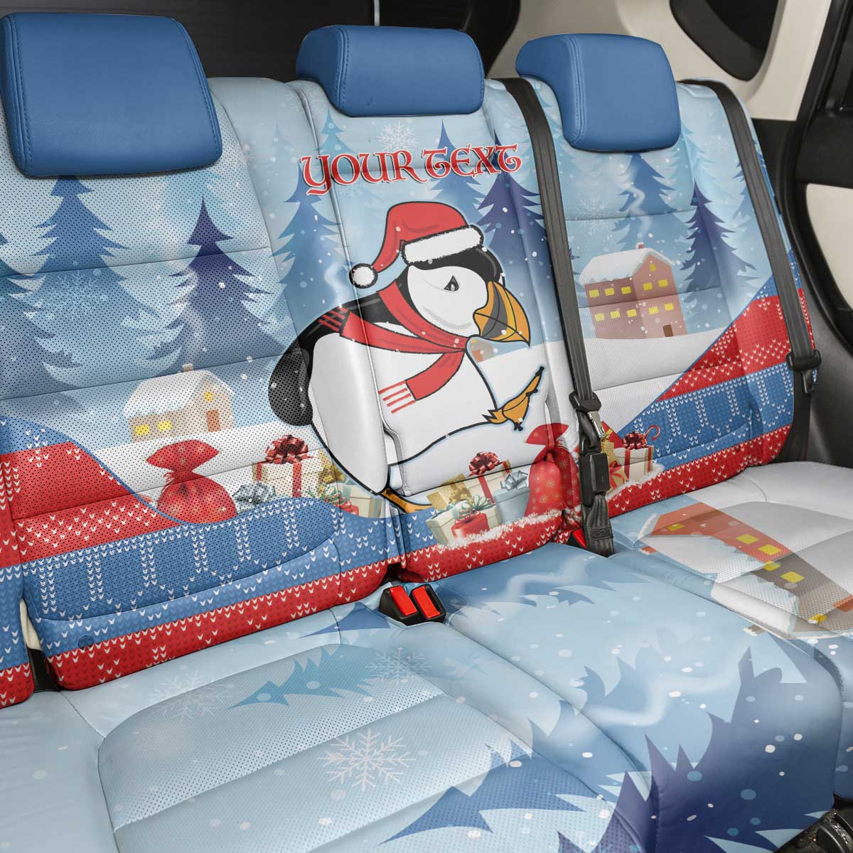 Personalised Puffin Iceland Christmas Back Car Seat Cover Merry Xmas Winter Vibes - Wonder Print Shop
