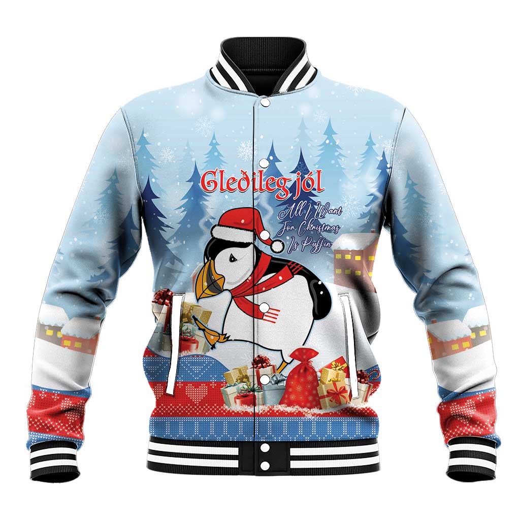 Personalised Puffin Iceland Christmas Baseball Jacket Merry Xmas Winter Vibes - Wonder Print Shop