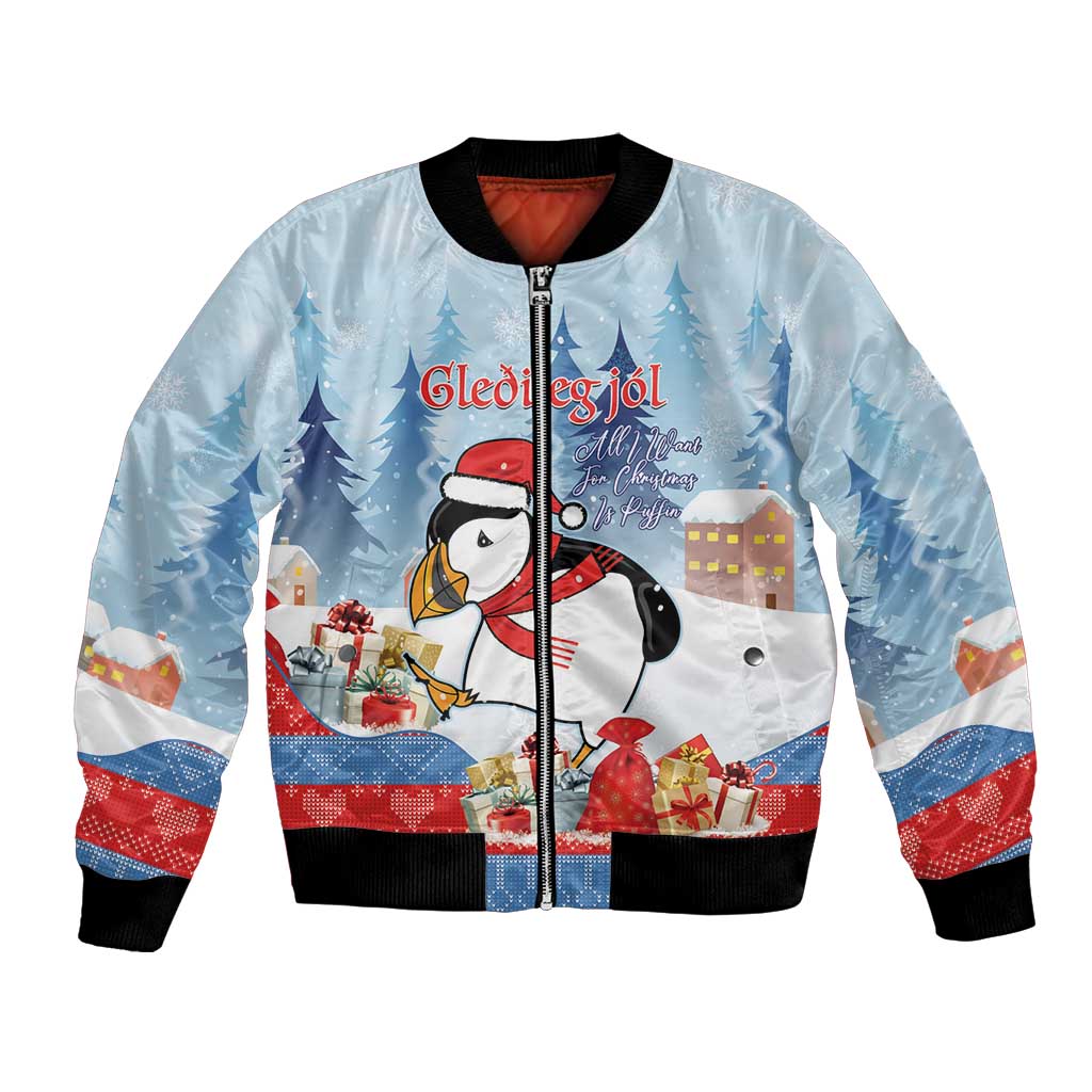 Personalised Puffin Iceland Christmas Bomber Jacket Merry Xmas Winter Vibes - Wonder Print Shop