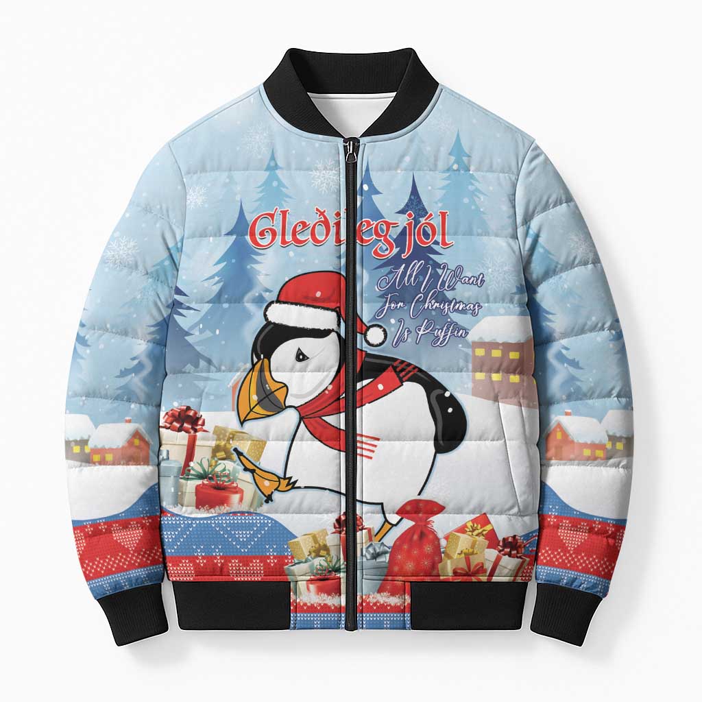 Personalised Puffin Iceland Christmas Bomber Puffer Jacket Merry Xmas Winter Vibes - Wonder Print Shop