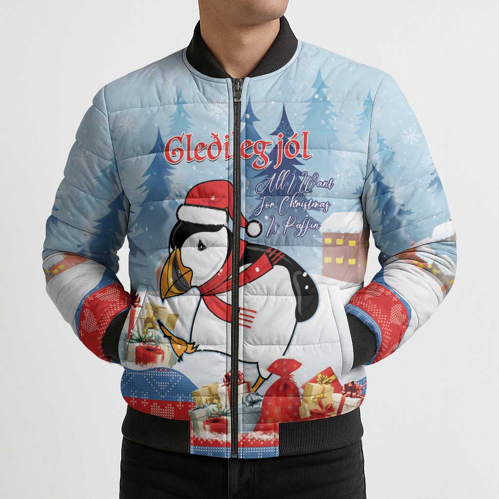 Personalised Puffin Iceland Christmas Bomber Puffer Jacket Merry Xmas Winter Vibes - Wonder Print Shop