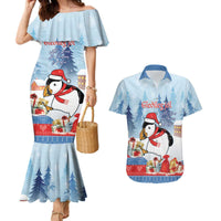 Personalised Puffin Iceland Christmas Couples Matching Mermaid Dress and Hawaiian Shirt Merry Xmas Winter Vibes - Wonder Print Shop