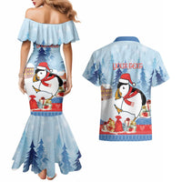 Personalised Puffin Iceland Christmas Couples Matching Mermaid Dress and Hawaiian Shirt Merry Xmas Winter Vibes - Wonder Print Shop