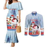Personalised Puffin Iceland Christmas Couples Matching Mermaid Dress and Long Sleeve Button Shirt Merry Xmas Winter Vibes - Wonder Print Shop