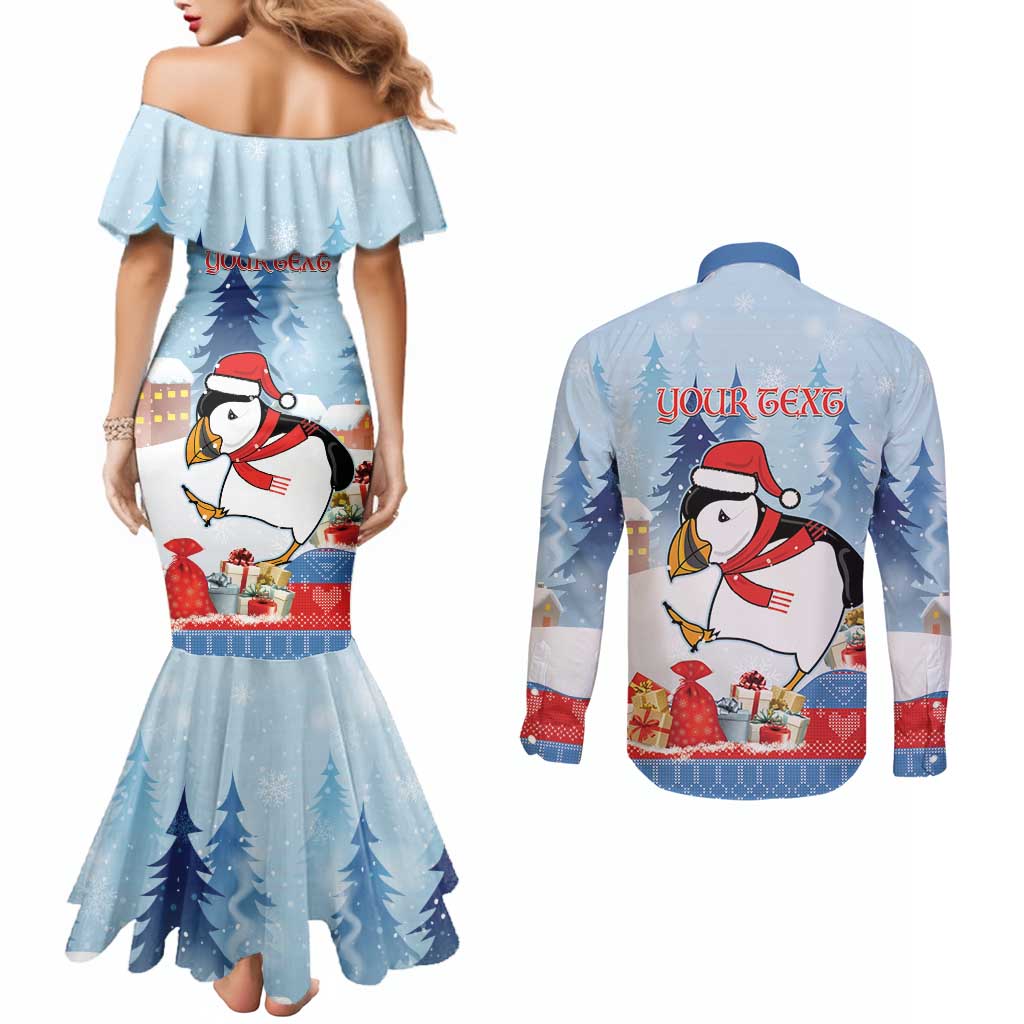 Personalised Puffin Iceland Christmas Couples Matching Mermaid Dress and Long Sleeve Button Shirt Merry Xmas Winter Vibes - Wonder Print Shop