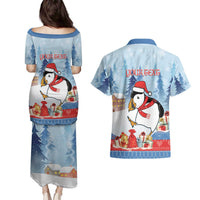 Personalised Puffin Iceland Christmas Couples Matching Puletasi and Hawaiian Shirt Merry Xmas Winter Vibes - Wonder Print Shop