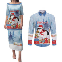 Personalised Puffin Iceland Christmas Couples Matching Puletasi and Long Sleeve Button Shirt Merry Xmas Winter Vibes - Wonder Print Shop