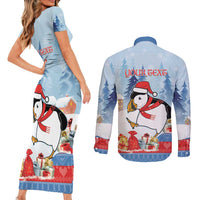 Personalised Puffin Iceland Christmas Couples Matching Short Sleeve Bodycon Dress and Long Sleeve Button Shirt Merry Xmas Winter Vibes - Wonder Print Shop