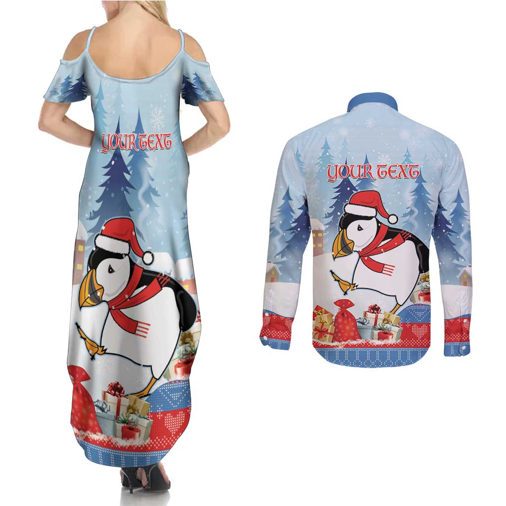 Personalised Puffin Iceland Christmas Couples Matching Summer Maxi Dress and Long Sleeve Button Shirt Merry Xmas Winter Vibes - Wonder Print Shop