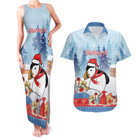 Personalised Puffin Iceland Christmas Couples Matching Tank Maxi Dress and Hawaiian Shirt Merry Xmas Winter Vibes - Wonder Print Shop