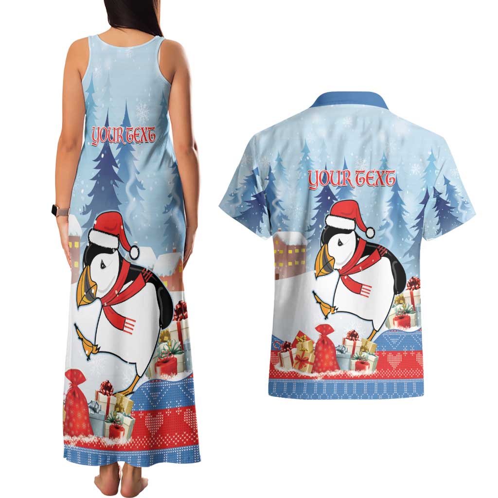 Personalised Puffin Iceland Christmas Couples Matching Tank Maxi Dress and Hawaiian Shirt Merry Xmas Winter Vibes - Wonder Print Shop
