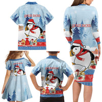 Personalised Puffin Iceland Christmas Family Matching Long Sleeve Bodycon Dress and Hawaiian Shirt Merry Xmas Winter Vibes - Wonder Print Shop