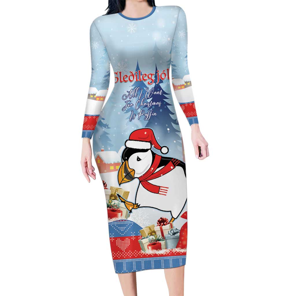 Personalised Puffin Iceland Christmas Family Matching Long Sleeve Bodycon Dress and Hawaiian Shirt Merry Xmas Winter Vibes - Wonder Print Shop