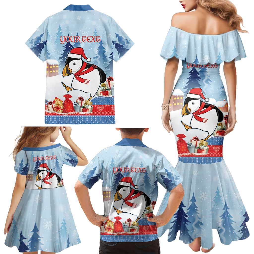 Personalised Puffin Iceland Christmas Family Matching Mermaid Dress and Hawaiian Shirt Merry Xmas Winter Vibes - Wonder Print Shop