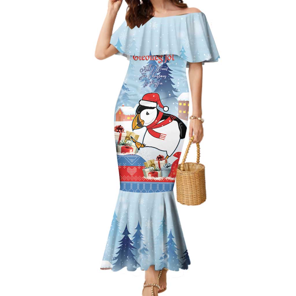 Personalised Puffin Iceland Christmas Family Matching Mermaid Dress and Hawaiian Shirt Merry Xmas Winter Vibes - Wonder Print Shop