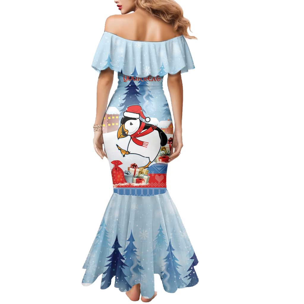 Personalised Puffin Iceland Christmas Family Matching Mermaid Dress and Hawaiian Shirt Merry Xmas Winter Vibes - Wonder Print Shop