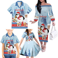 Personalised Puffin Iceland Christmas Family Matching Off The Shoulder Long Sleeve Dress and Hawaiian Shirt Merry Xmas Winter Vibes - Wonder Print Shop