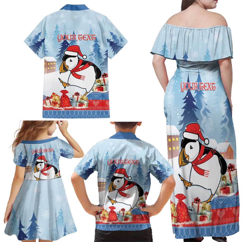 Personalised Puffin Iceland Christmas Family Matching Off Shoulder Maxi Dress and Hawaiian Shirt Merry Xmas Winter Vibes - Wonder Print Shop