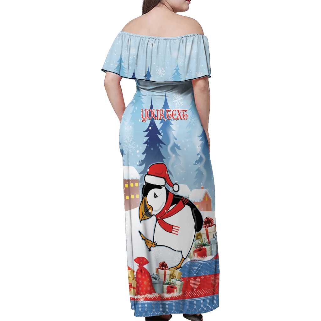 Personalised Puffin Iceland Christmas Family Matching Off Shoulder Maxi Dress and Hawaiian Shirt Merry Xmas Winter Vibes - Wonder Print Shop