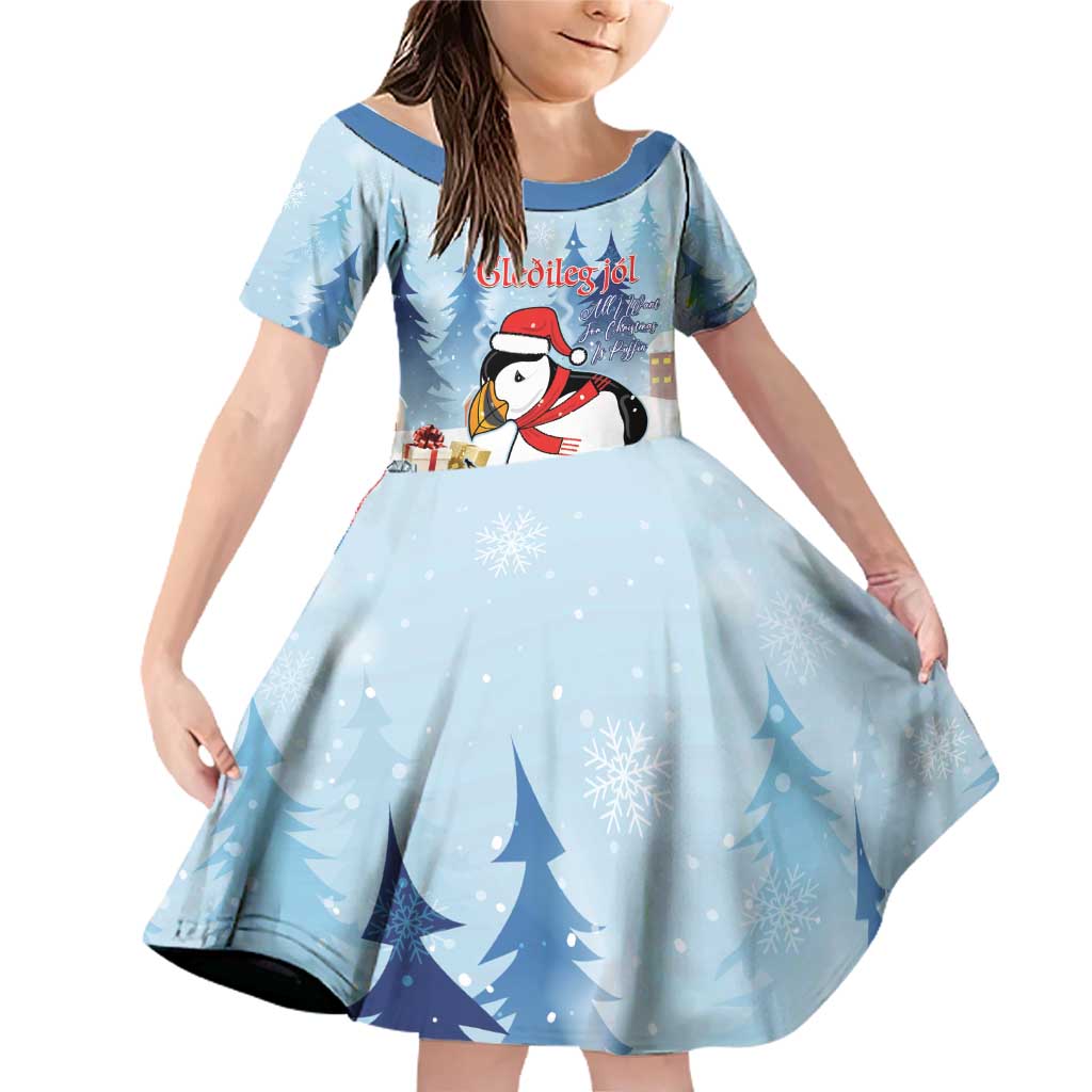 Personalised Puffin Iceland Christmas Family Matching Off Shoulder Short Dress and Hawaiian Shirt Merry Xmas Winter Vibes - Wonder Print Shop