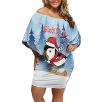 Personalised Puffin Iceland Christmas Family Matching Off Shoulder Short Dress and Hawaiian Shirt Merry Xmas Winter Vibes - Wonder Print Shop