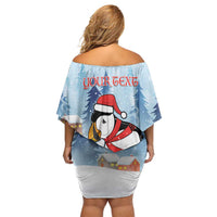 Personalised Puffin Iceland Christmas Family Matching Off Shoulder Short Dress and Hawaiian Shirt Merry Xmas Winter Vibes - Wonder Print Shop