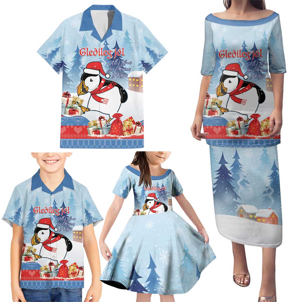 Personalised Puffin Iceland Christmas Family Matching Puletasi and Hawaiian Shirt Merry Xmas Winter Vibes - Wonder Print Shop