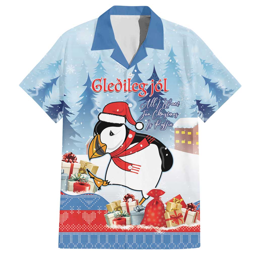 Personalised Puffin Iceland Christmas Family Matching Short Sleeve Bodycon Dress and Hawaiian Shirt Merry Xmas Winter Vibes - Wonder Print Shop