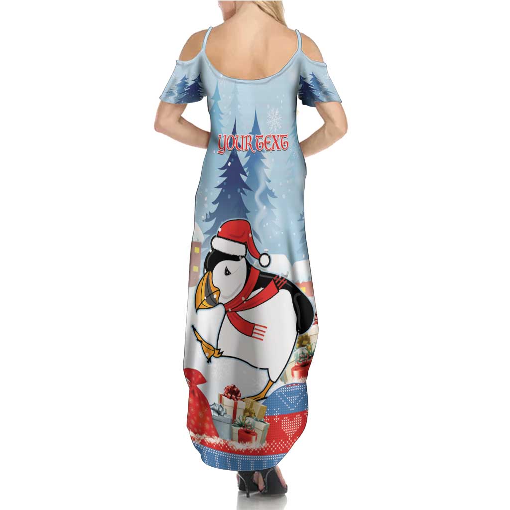 Personalised Puffin Iceland Christmas Family Matching Summer Maxi Dress and Hawaiian Shirt Merry Xmas Winter Vibes - Wonder Print Shop