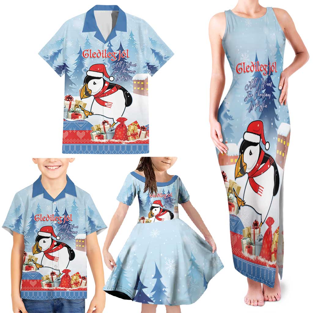 Personalised Puffin Iceland Christmas Family Matching Tank Maxi Dress and Hawaiian Shirt Merry Xmas Winter Vibes - Wonder Print Shop